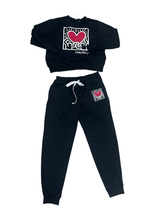 keith haring Pants - Keith Haring Black Heart Patch Track Joggers - Women's